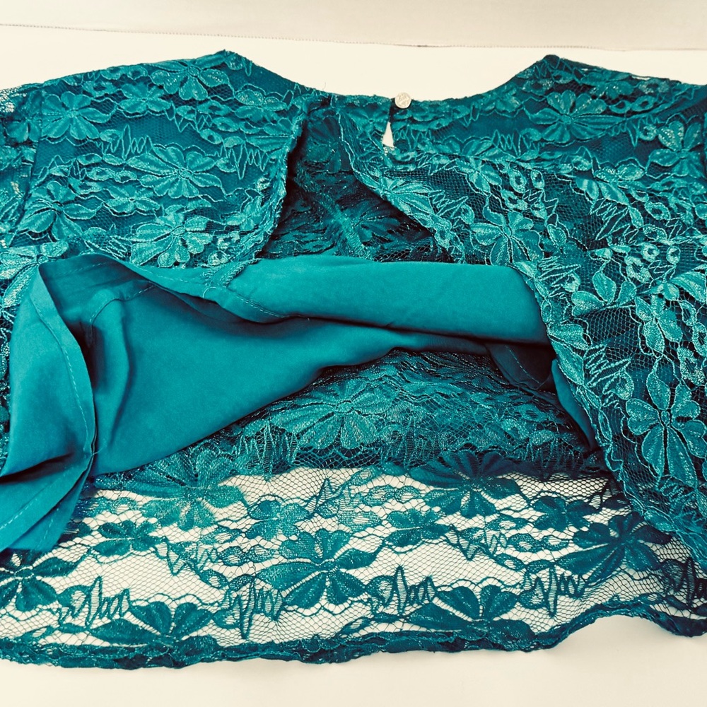 Draper James Green Floral Lace Pull Over Blouse Lined Sheer 3/4 Sleeves - Picture 14 of 15